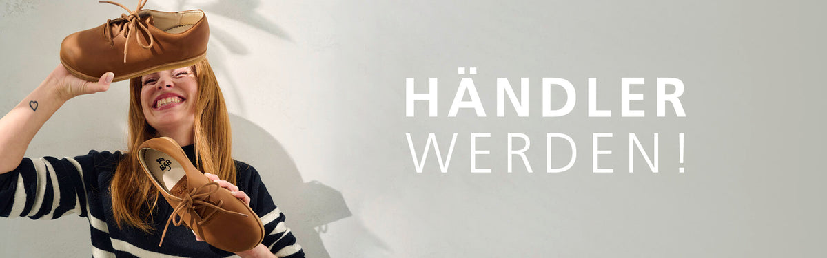 Smiling woman holding handmade shoes; text 'Become a seller!' in image