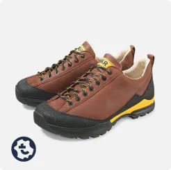 High-quality brown hiking boots with black sole and yellow details